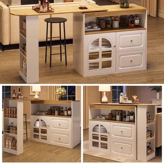 BTM Extendable Bar Table with 360 Degree Rotating Top and Storage in White – 1