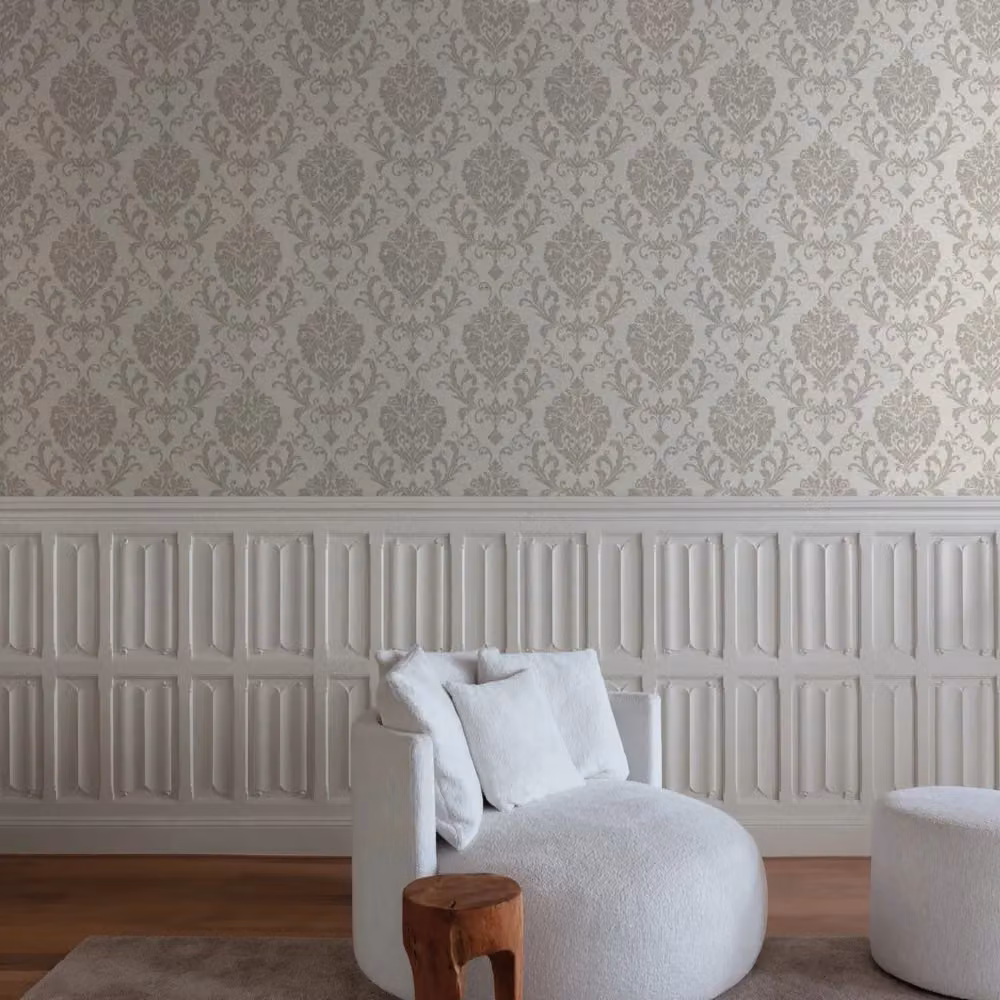 Grandeco Margritte Distressed Damask Textured Wallpaper in Taupe and Beige – 2