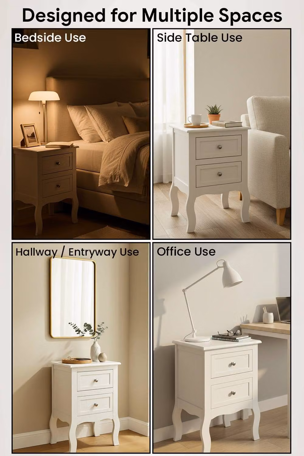 HYGRAD Set of 2 White Wooden Bedside Tables with 2 Drawers – 4