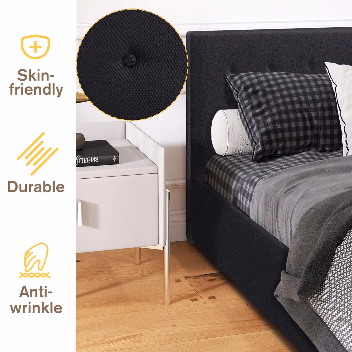 Comfy Living Ltd Black Fabric Upholstered Ottoman Storage Gaslift Bedframe, W: 140 cm, D: 200 cm, H: 103 cm – 4