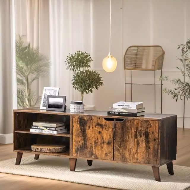 Pirlo Plush Rustic Brown TV Stand Cabinet with Shelves and Media Compartments, Width: 140 cm – 1