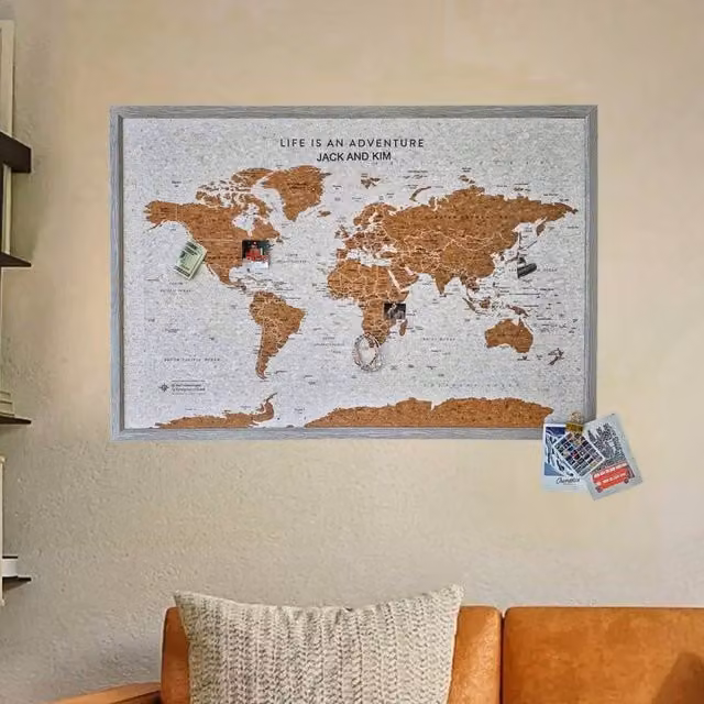Fragranced Humour Cork World Map Travel Gift in Grey, W: 56.5 cm, H: 36.5 cm, D: 2 cm