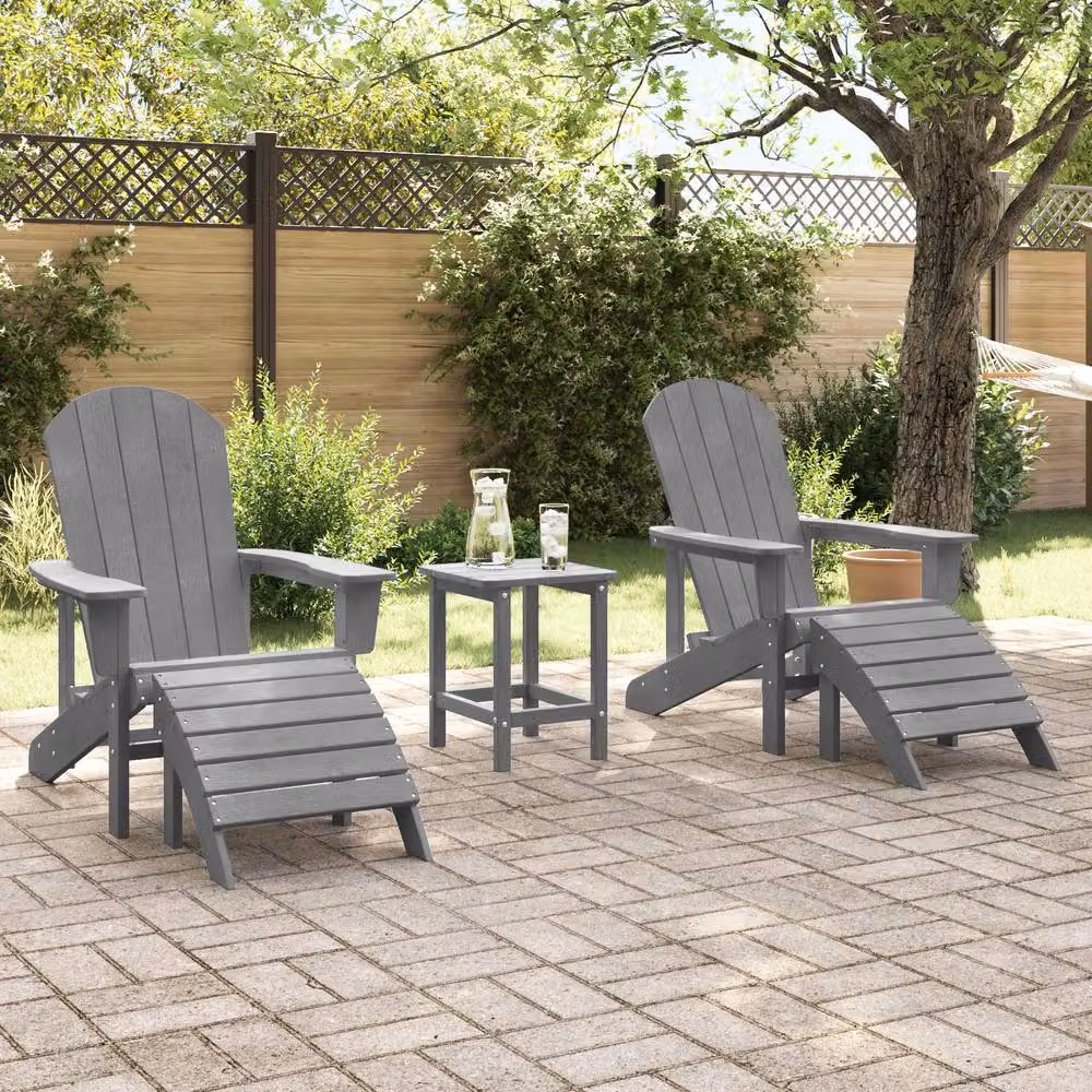 Berkfield Home Adirondack Lounge Chairs with Footrests, 2 Piece Set, Light Grey HDPE – 3