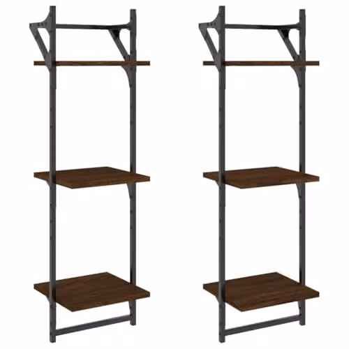 vidaXL 2-Piece 3-Tier Wall Mounted Shelves with Hanging Rods in Brown Oak, W/D/H: 30 x 25 x 100 cm
