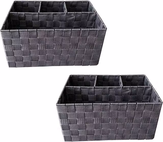 Topfurnishing 4 Section Fabric and Metal Organiser Storage Box Basket in Grey