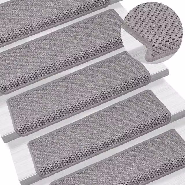 Berkfield Home Self-adhesive Sisal-Look Stair Mats, 15 Pack, Silver/Grey, W/D/H: 65 x 21 x 4 cm