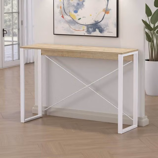 FWStyle Sonoma Oak and White Modern Rectangular Console Hallway Table – 1
