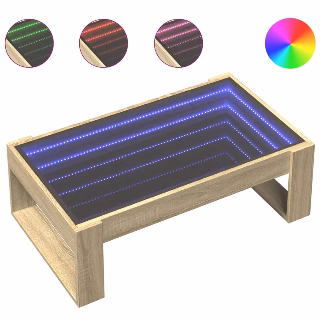 Berkfield Home Infinity LED Coffee Table in Sonoma Oak Brown, W: 90 cm, D: 53 cm, H: 30 cm – 2