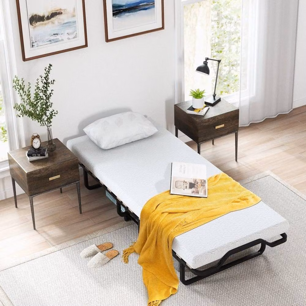 Hinsinc Portable Folding Guest Bed with 10cm Memory Foam Mattress in Black, Cot Size – 2