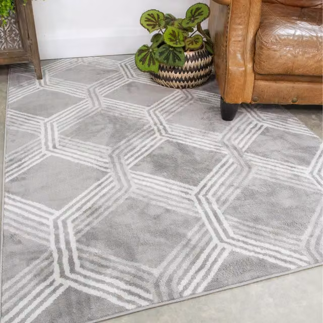 The Rug House Modern Geometric Rectangular Rug in Grey, W: 170 cm, D: 120 cm