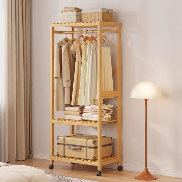 Kelvenix Scandinavian Wooden Clothes Rail in Brown, W/D/H: 164 x 63 x 34 cm
