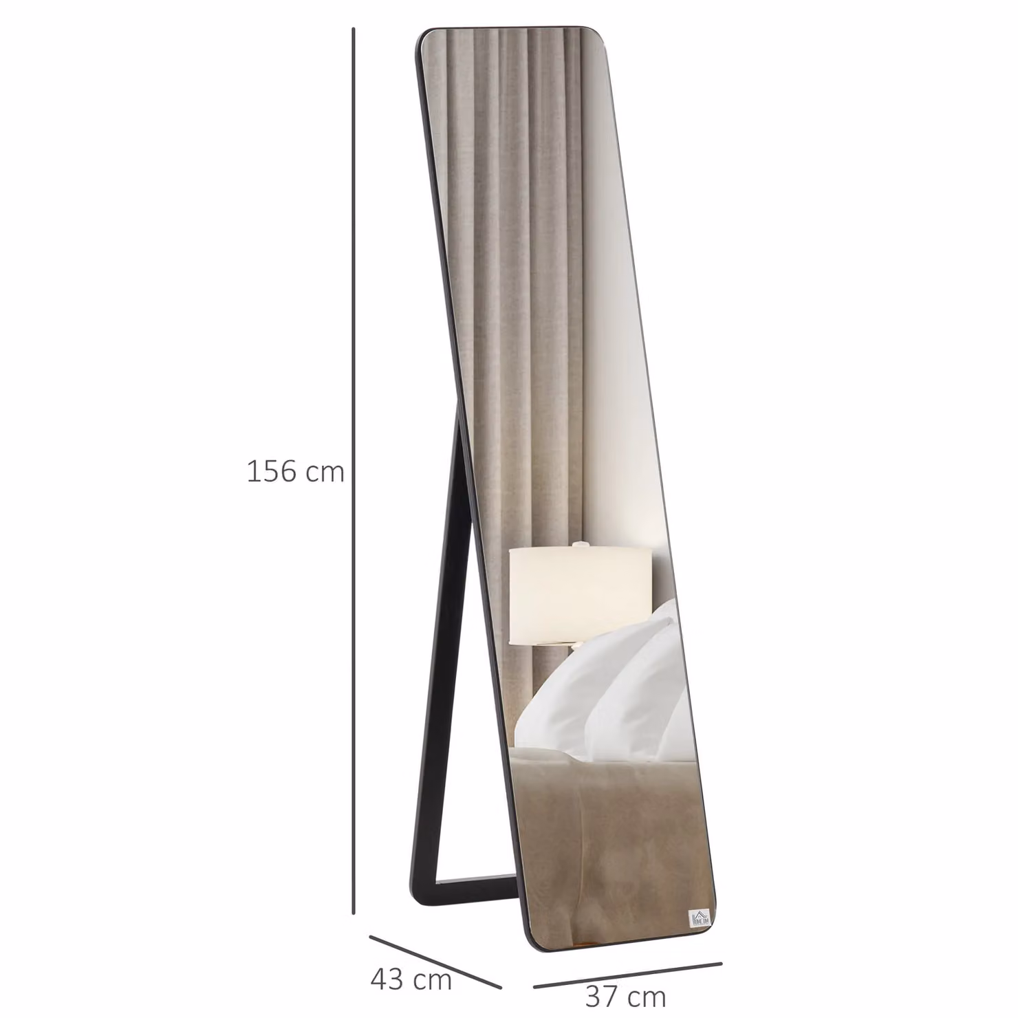 HOMCOM Full Length Rectangular Mirror in Black, Free Standing or Wall Mounted – 3
