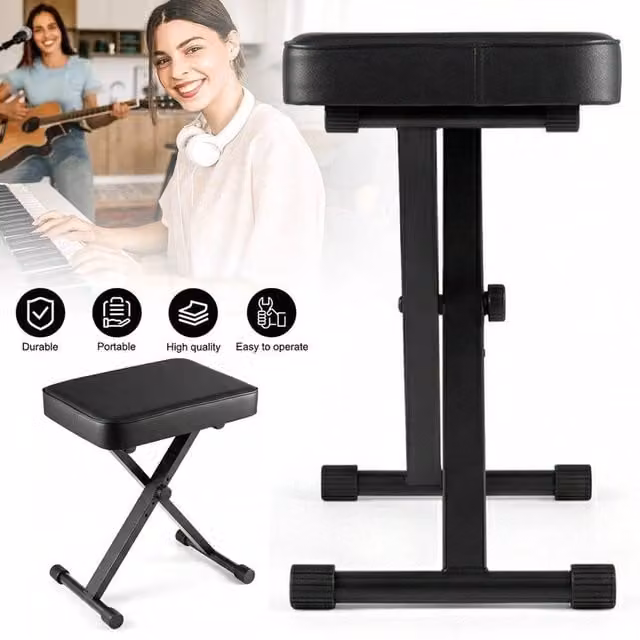 NESTLUNE X-Style Folding Piano and Keyboard Stool in Black with Synthetic Leather Seat – 1