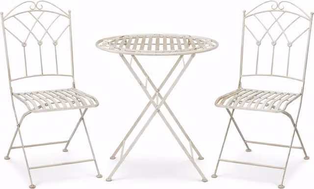 GlamHaus Caserta 3 Piece Metal Bistro Set in White