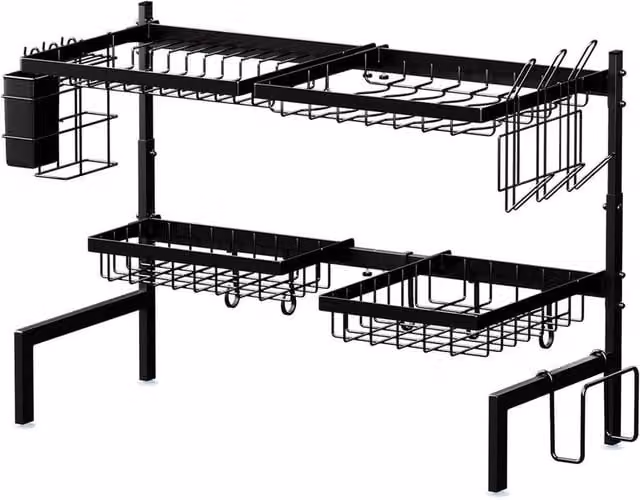 KORVIXA 2 Tier Expandable Over Sink Dish Drying Rack in Black