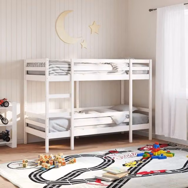 Berkfield Home Single Bunk Bed in White Solid Pine Wood, W/D/H: 90 x 190 cm
