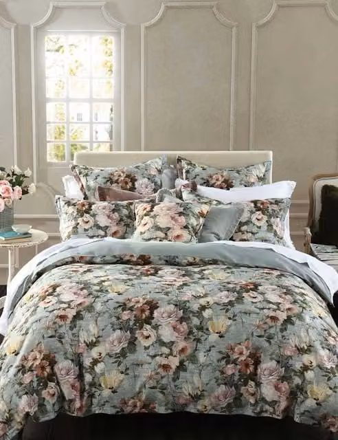 MM Linen Odile Floral Mako Satin Pure Cotton Duvet Cover Set, Multicolour, W: 140 cm, L: 200 cm