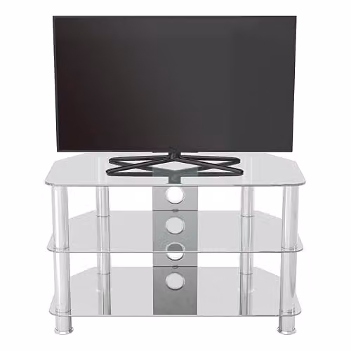 AVF Clear Glass Corner TV Stand with Silver Chrome Legs, 80 cm – 2
