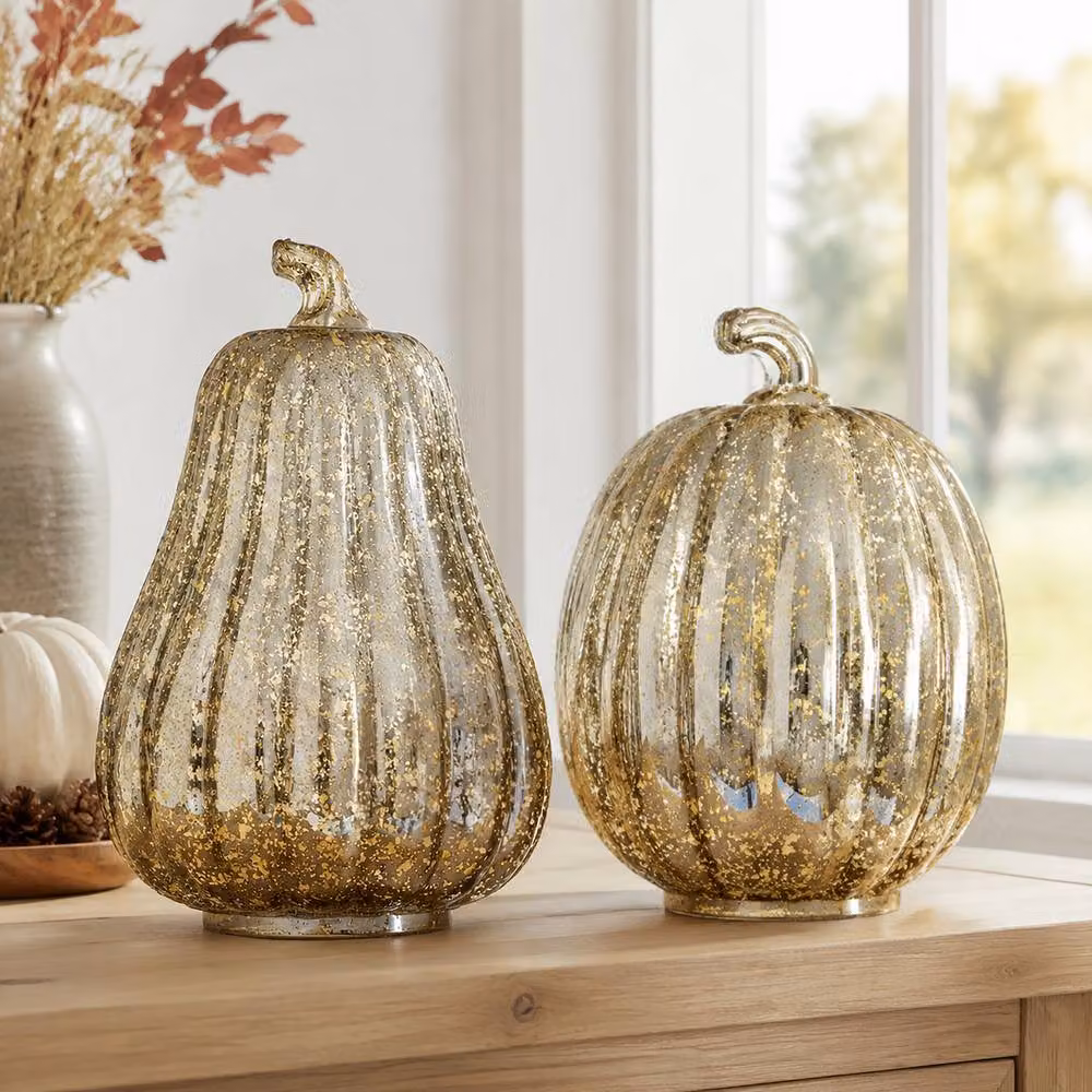 Marco Paul Set of 2 Gold Light Up Plastic Pumpkin and Squash Tabletop Decorations for Halloween – 5