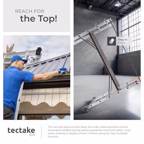 tectake Aluminium Multi-Purpose 4-in-1 Ladder in Silver with 150 kg Capacity and Rollable Rubber Feet – 5