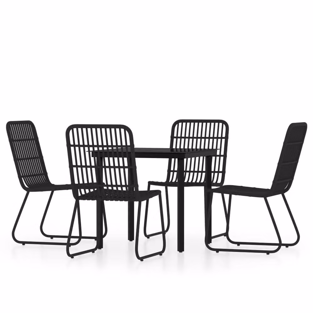 Berkfield Home 5 Piece Black Garden Dining Set with Metal, Glass and Rattan – 2