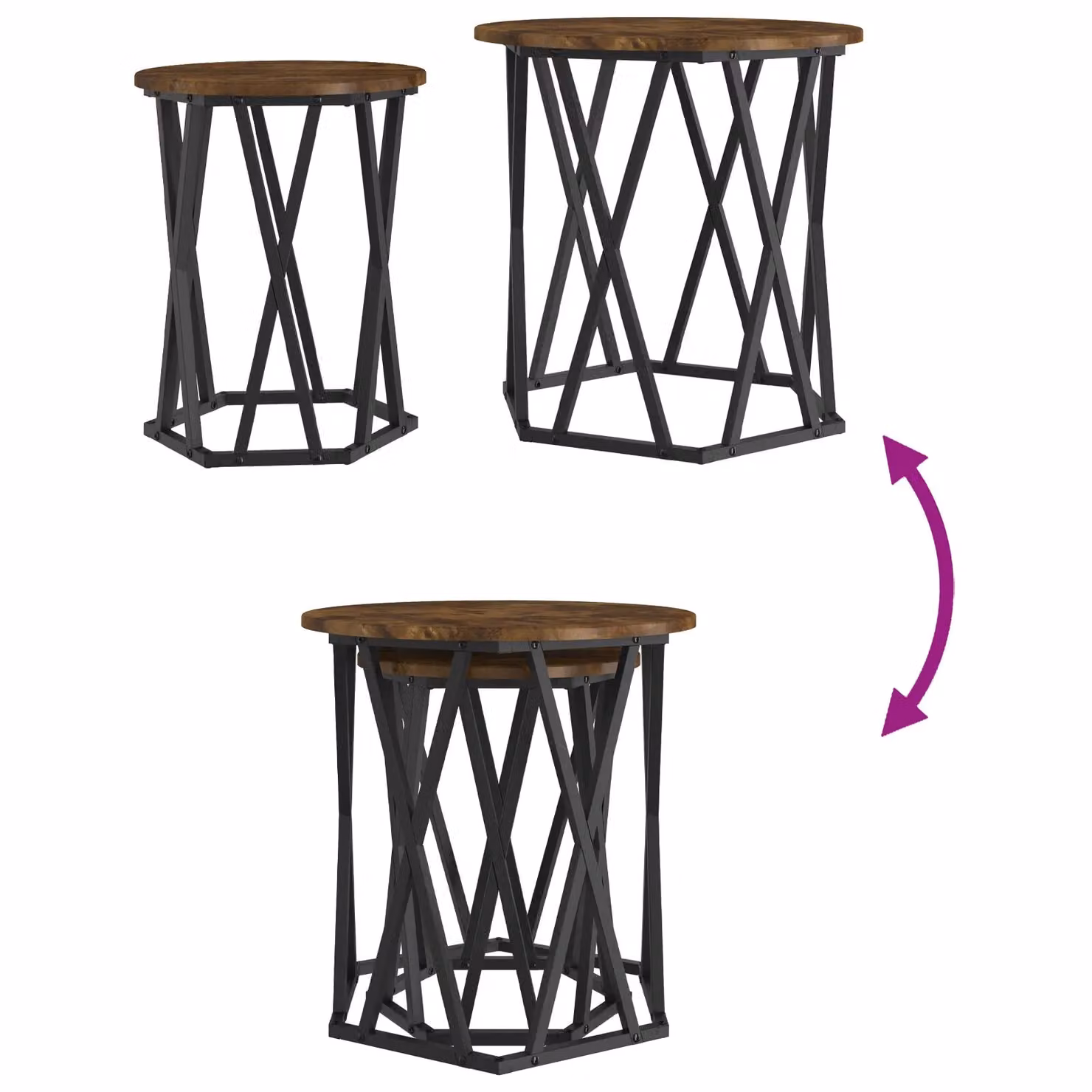 Berkfield Home Set of 2 Round Smoked Oak Nested Side Tables in Brown – 6