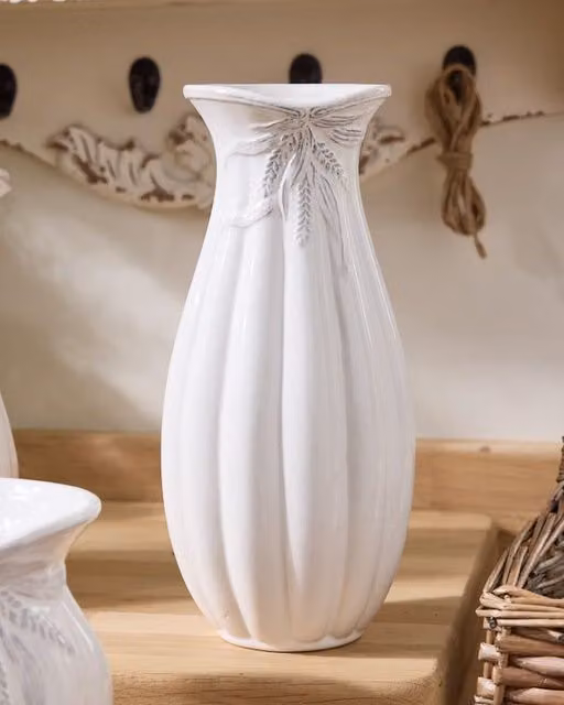 Dibor Traditional White Ceramic Tall Tabletop Flower Vase – 1