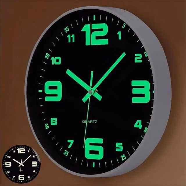 EONLION Modern Round Luminous Analog Wall Clock in Black, Diameter: 30.48 cm