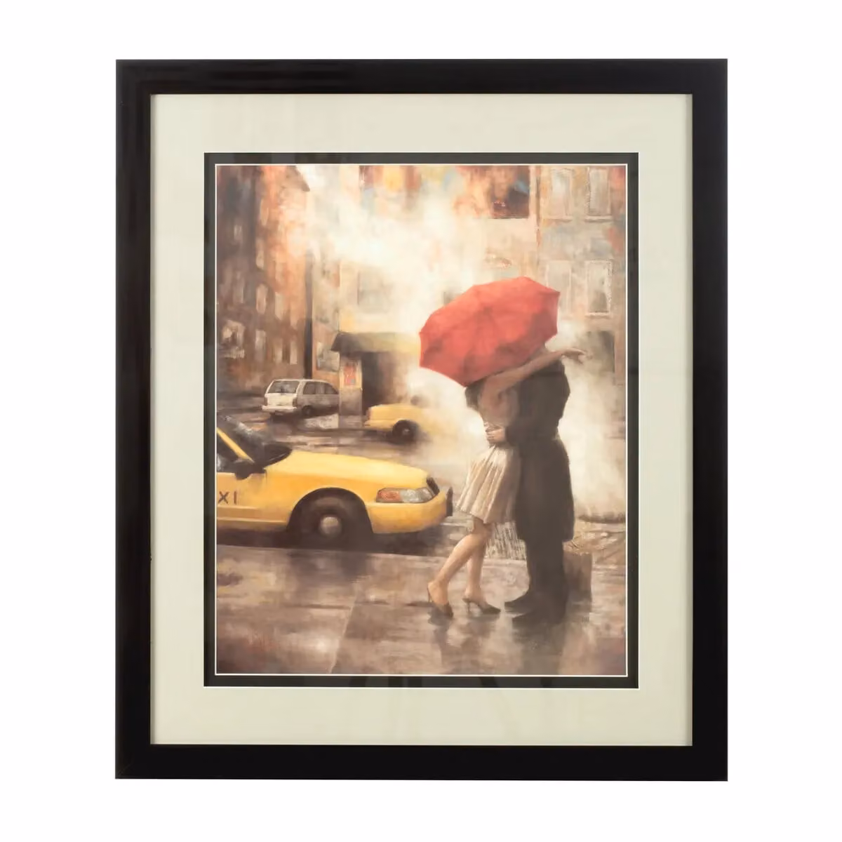 Orsina Framed Couple Under Umbrella City Portrait Wall Art in Red, Yellow, Black or Multicolour – 3