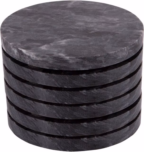 Argon Tableware Black Marble Round Coasters, Pack of 6, Diameter: 10 cm – 6