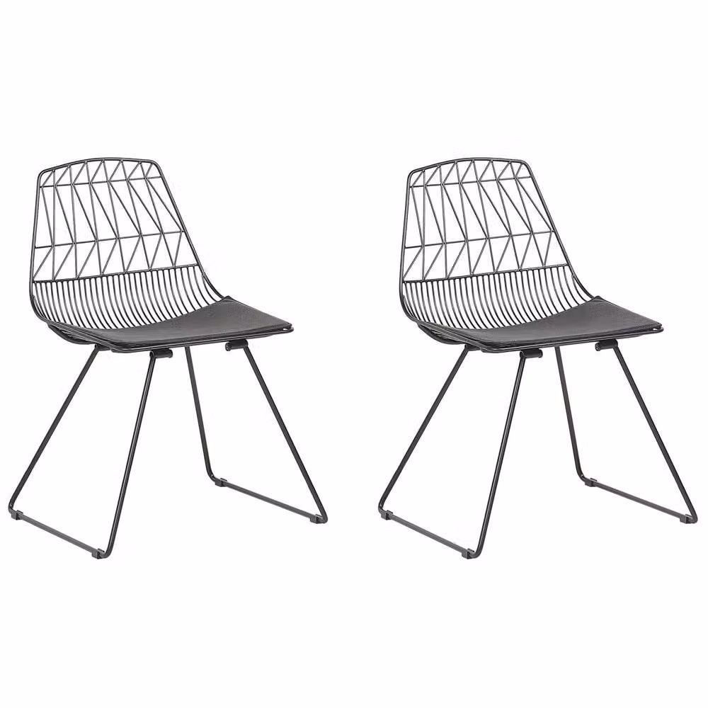 Wyld and Coco Set of 2 Industrial Dining Chairs with Black Metal Cantilever Frames and Faux Leather Cushions – 2