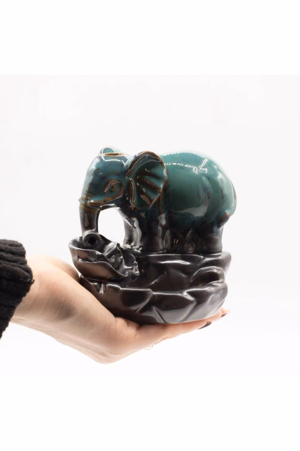 KDMD Elephant at Pool Backflow Incense Burner in Turquoise Glazed Ceramic – 3