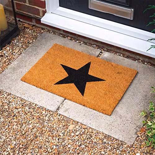 Nicola Spring Coir Door Mat Set of 2, Black Star, W: 60 cm, D: 40 cm – 2