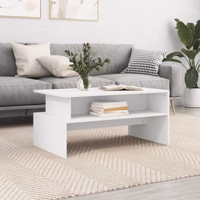 Berkfield Home White Modern Rectangular Coffee Table in Engineered Wood W/D/H: 90 x 55 x 42.5 cm