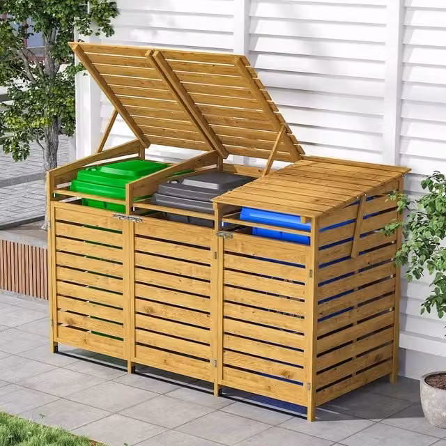 SPETLEK Wooden Wheelie Bin Store Box for your Garden in Natural Brown – 1