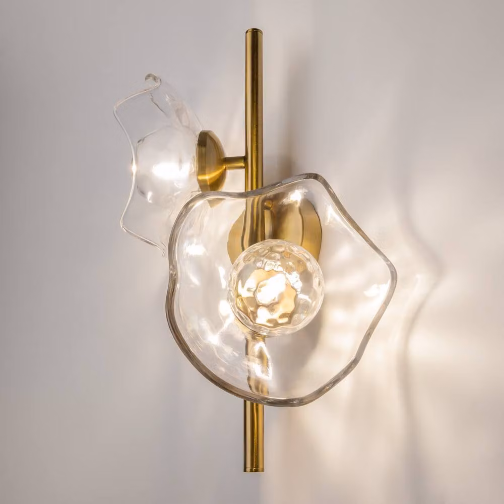 Netlighting Miracle Modern Wall Lamp in Gold and Brass with Transparent Glass Shades and 2xG9 Sockets – 2