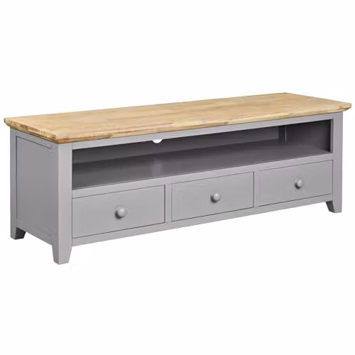 Statement Furniture Florence Large TV Stand with 3 Drawers and Shelf, Grey Wood, W: 145 cm, D: 45 cm, H: 50 cm – 1