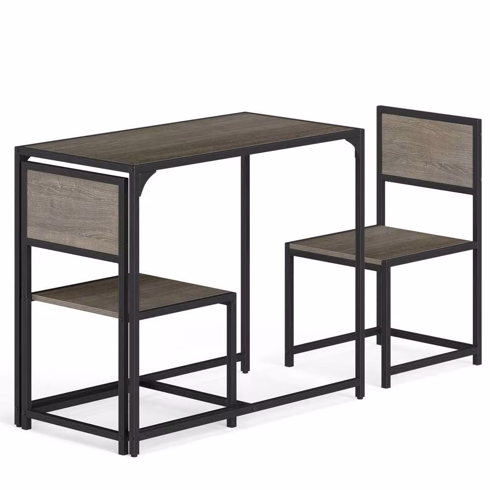 Costway Industrial 3-Piece Dining Set with Rectangular Kitchen Table and 2 Chairs in Grey – 5
