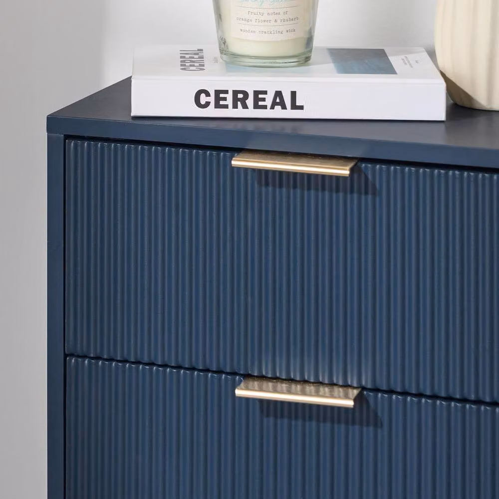 OHS Modern Ribbed 3-Drawer Bedside Table and Office Nightstand in Navy Blue – 2