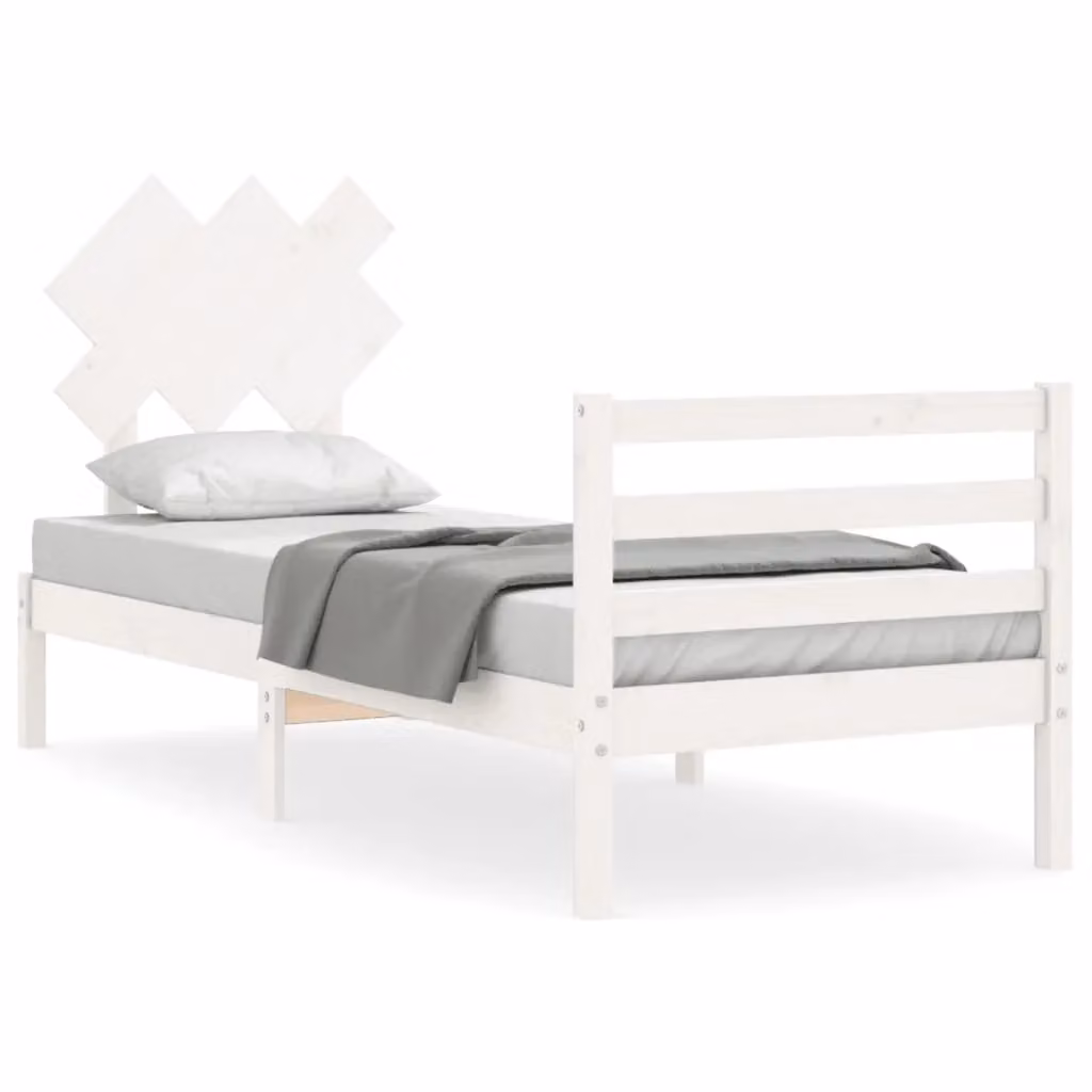 Berkfield Home Single Solid Pine Wood Bed Frame with Headboard in White – 2