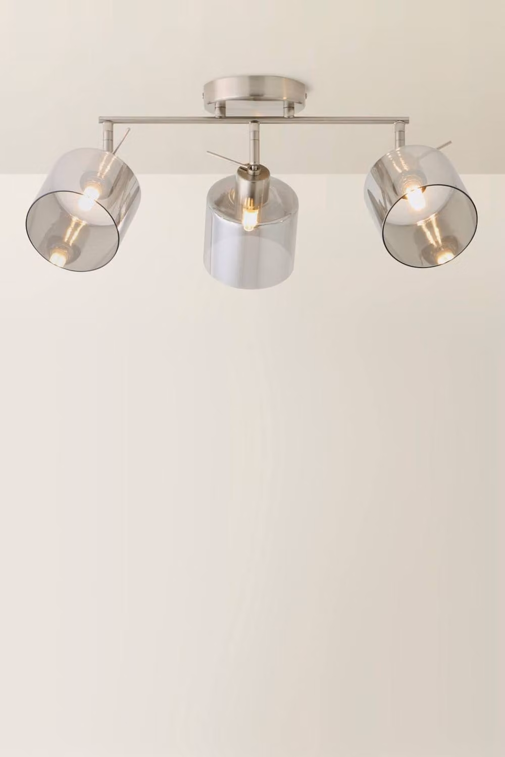 ValueLights Demi 3 Bar Adjustable Ceiling Spotlight in Brushed Chrome and Grey Smoked Glass – 2