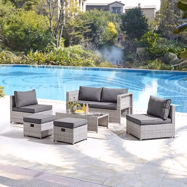 GRS Koper Rattan 6 Piece Lounge Sofa Set in Grey