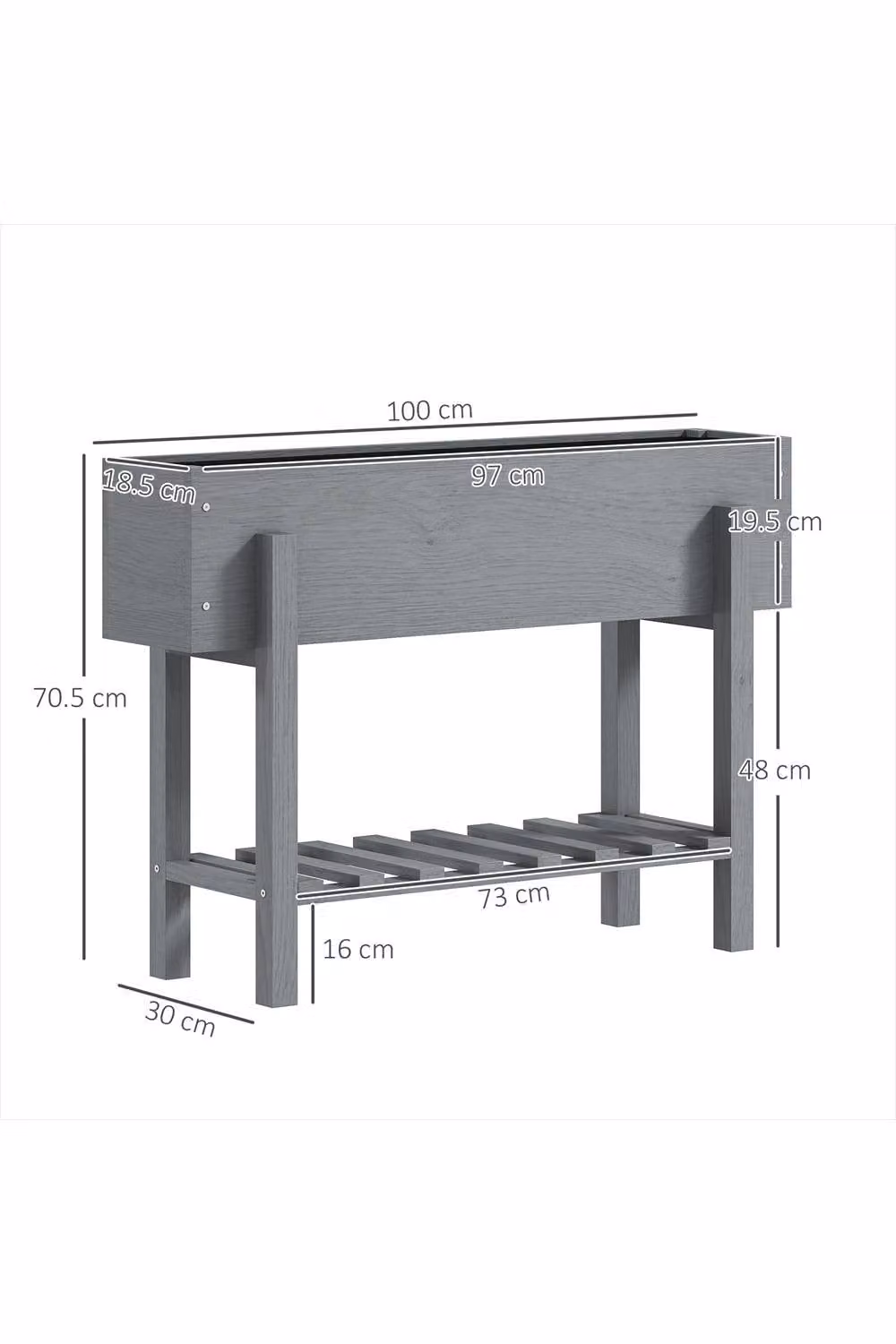 ERGOVEXA Wooden Two-Tier Raised Planter, Grey, W/D/H: 70.5 x 35 x 30 cm – 2