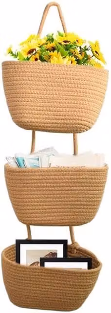 FORGEVIO 3-Tier Brown Fabric Wall Hanging Over The Door Storage Basket – 1