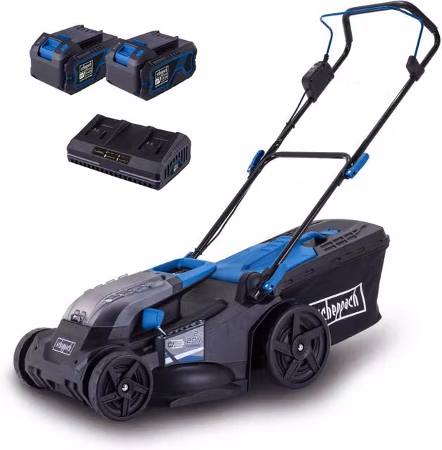 Scheppach IXES 20V Blue Cordless Lawn Mower with Mulching Kit and Collection Bag