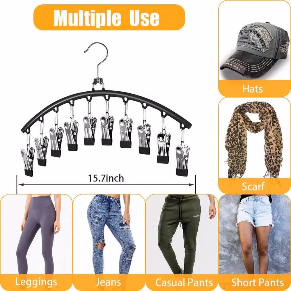 NESTLUNE 6pc Space Saving Trouser and Skirt Hangers with Clips, Black – 4