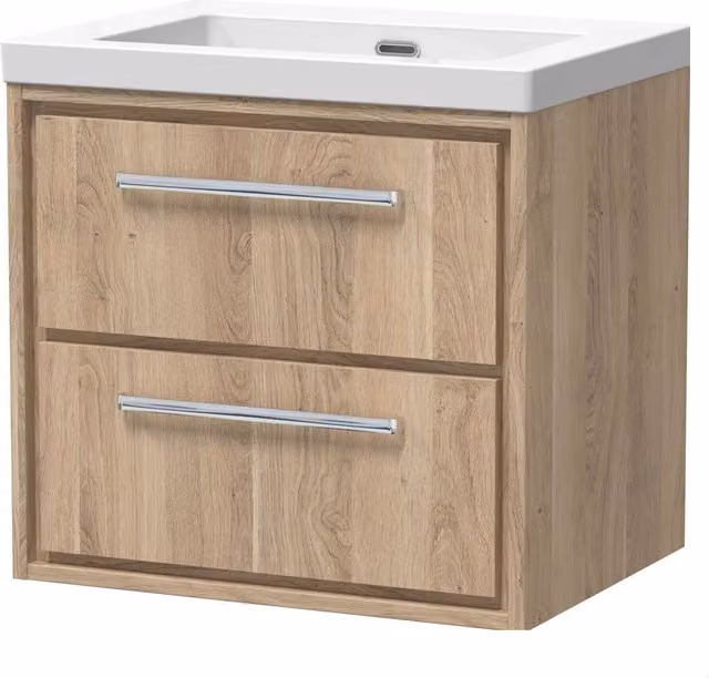 Balterley Longnor 2 Drawer Wall Hung Vanity Basin Unit, Light Oak Brown, Width: 60 cm