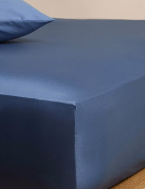 M&S Egyptian Cotton 230 Thread Count Mako Satin Fitted Sheet, Blue, W: 180 cm x L: 200 cm