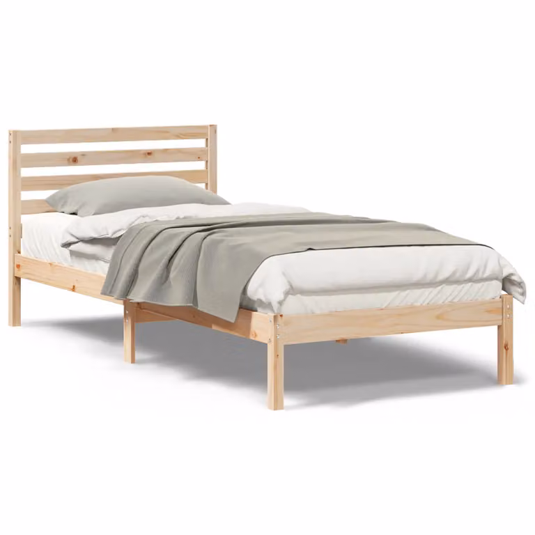 Berkfield Home Solid Pine Wood Bed Frame with Headboard in Brown, W/D/H: 100 x 220 cm