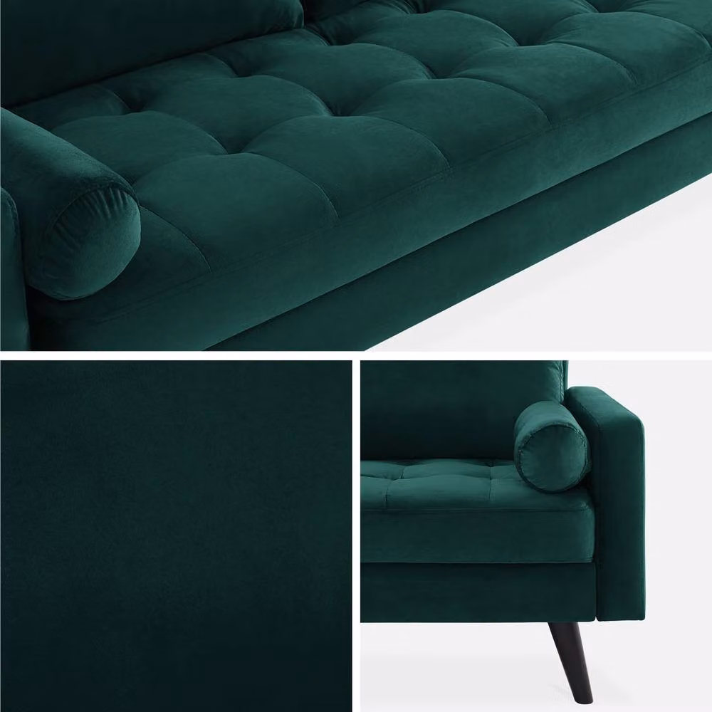 Sweekeeks 3-Seater Vintage Style Velvet Fabric Sofa in Green – 3